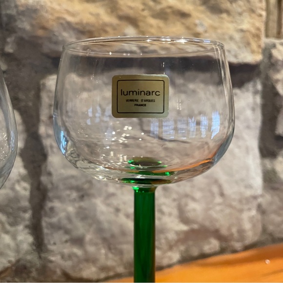 Vtg Emerald Green Stemmed Wine Glasses Cristel D' Arques Luminarc France Set 3 - Picture 3 of 6